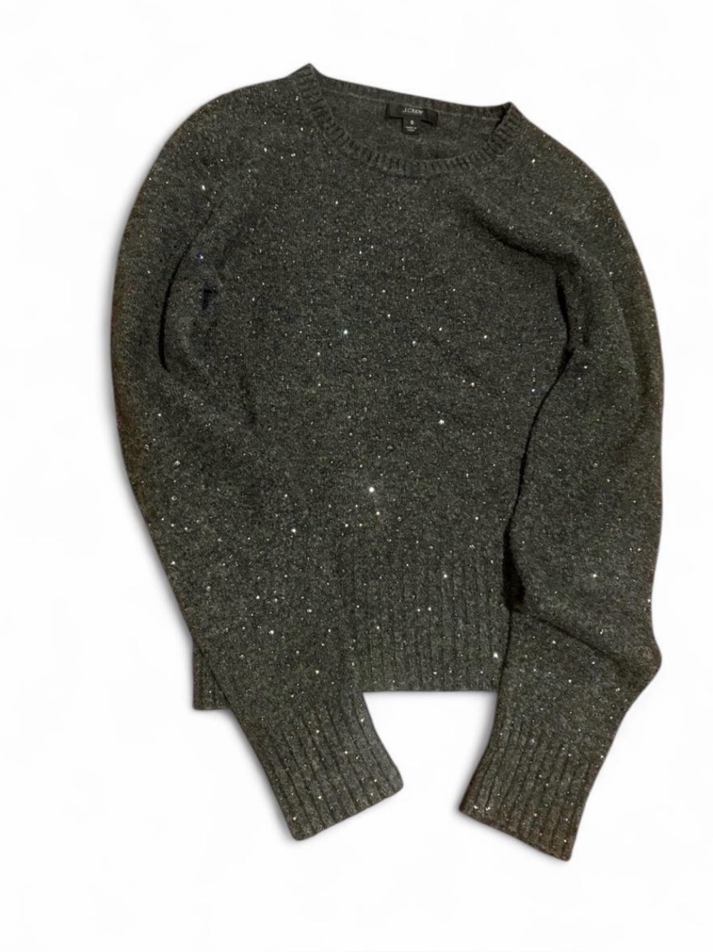 J. Crew Gemstone Sparkle Supersoft Knit Crewneck Sweater Charcoal Grey Size S